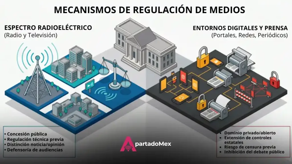 Mecanismos de regulación de medios. Lineamientos sobre derechos de la audiencia. Ilustración de ApartadoMex