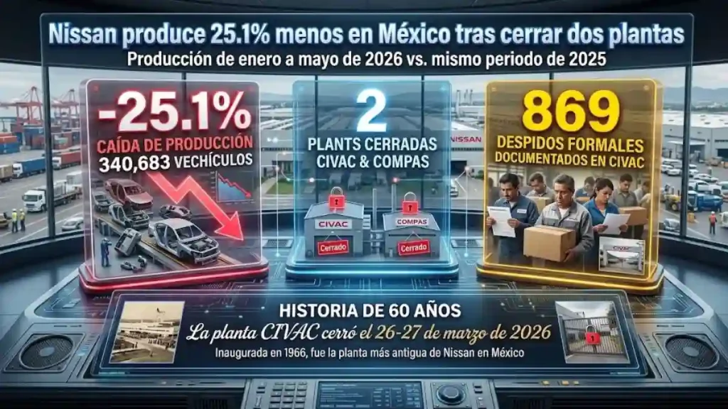 Nissan produce 25.1% menos en México tras cerrar dos plantas