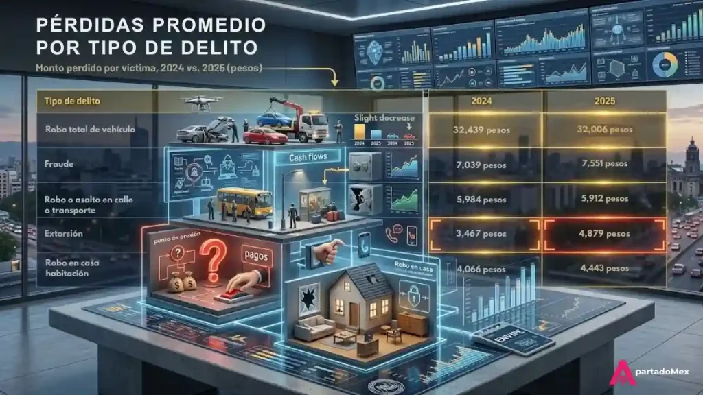 Pérdidas promedio por tipo de delito por víctima