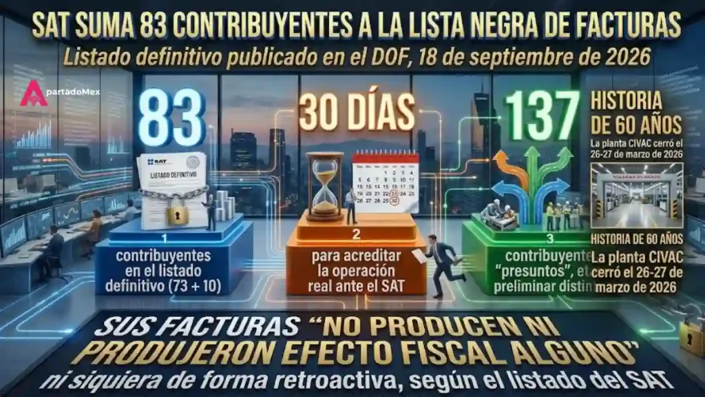 SAT suma 83 contribuyentes a la lista negra de facturas