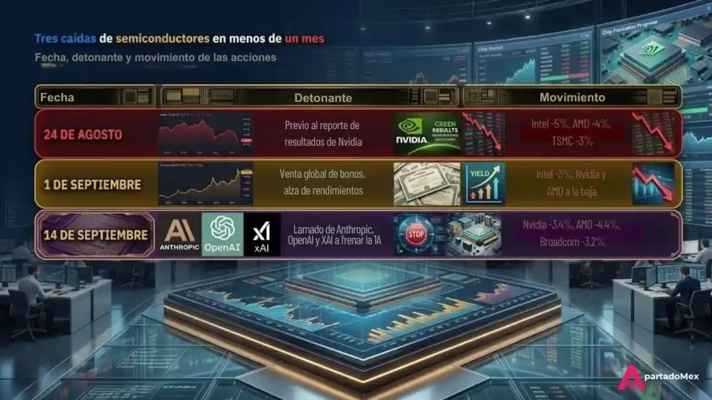 Tres caídas de semiconductores en menos de un mes
