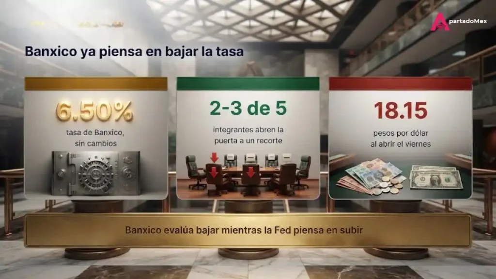 Banxico evalúa bajar mientras la Fed piensa en subir