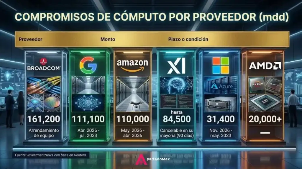 Compromisos de cómputo por proveedor (mdd)