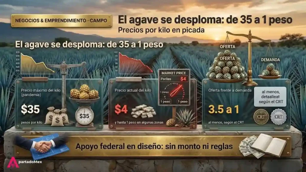 El agave se desploma de 35 a 1 peso