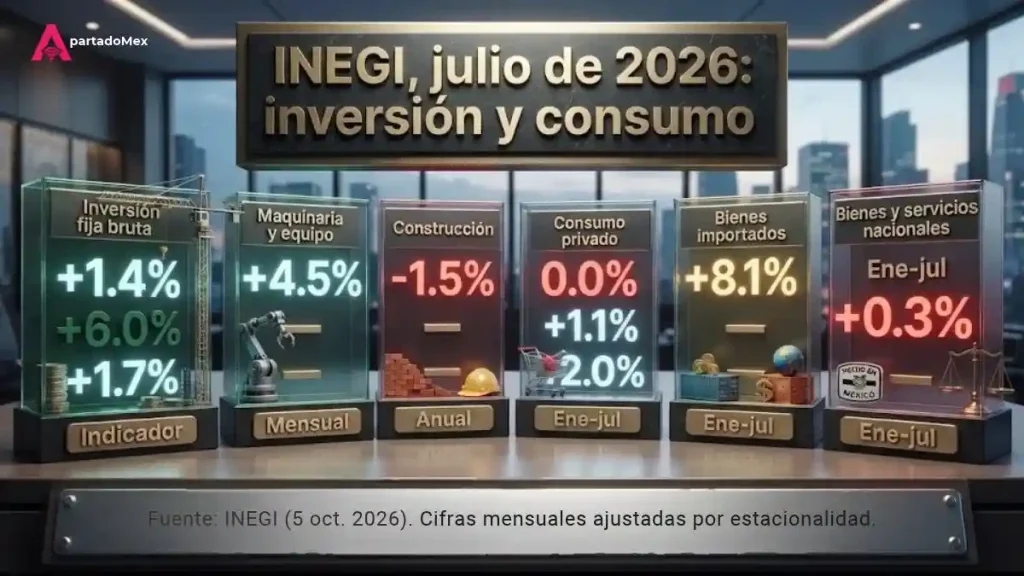 INEGI, julio de 2026: inversión y consumo