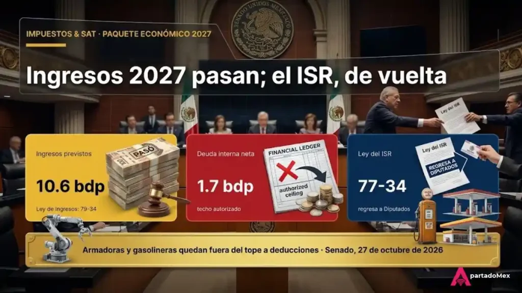 Ingresos 2027 pasan; el ISR, de vuelta