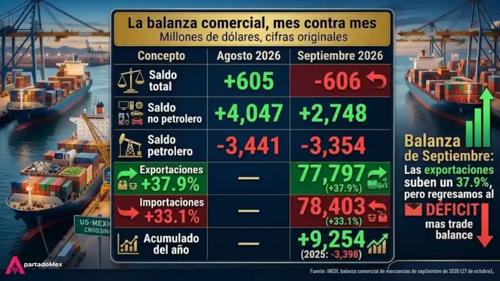 La balanza comercial, mes contra mes