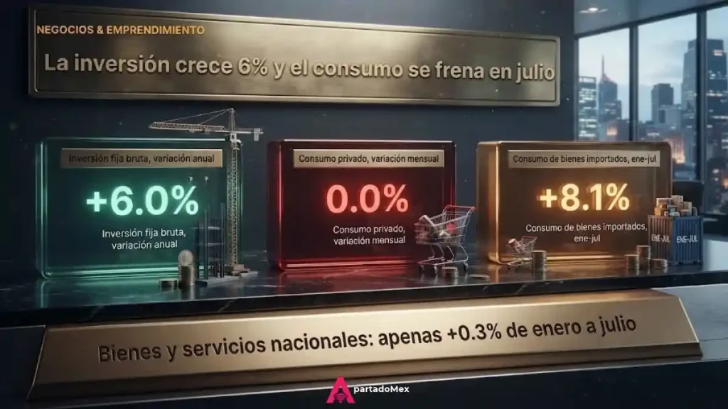 La inversión crece 6% y el consumo se frena en julio