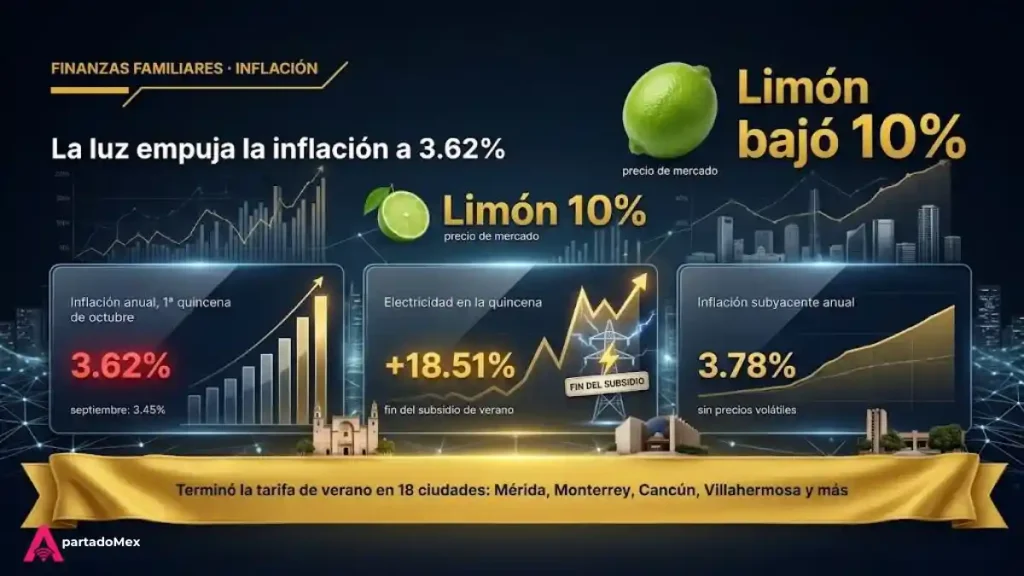 La luz empuja la inflación a 3.62%