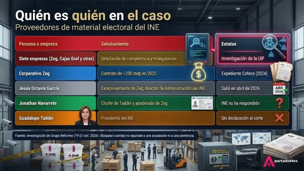 Quién es quién en el caso. Proveedores de material electoral del INE