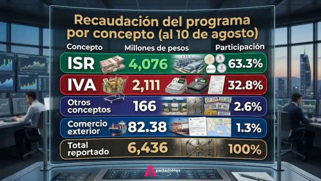 Recaudación del programa por concepto (al 10 de agosto)