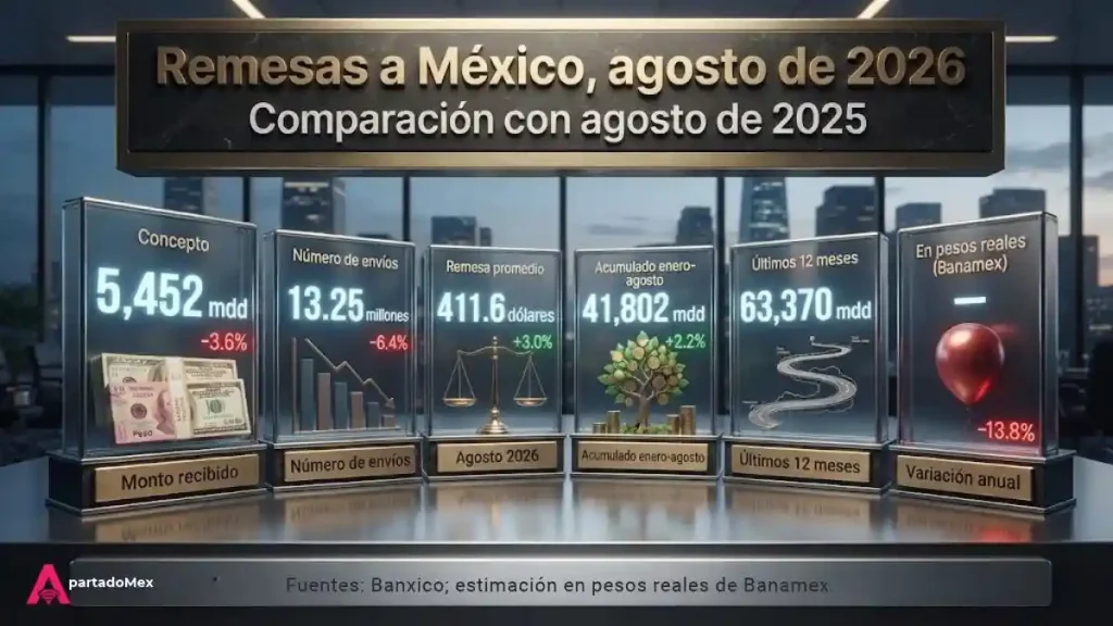 Remesas a México, agosto de 2026