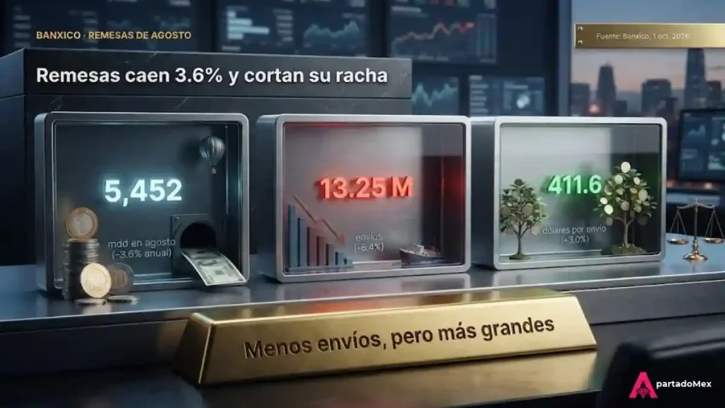 Remesas caen 3.6% y cortan su racha