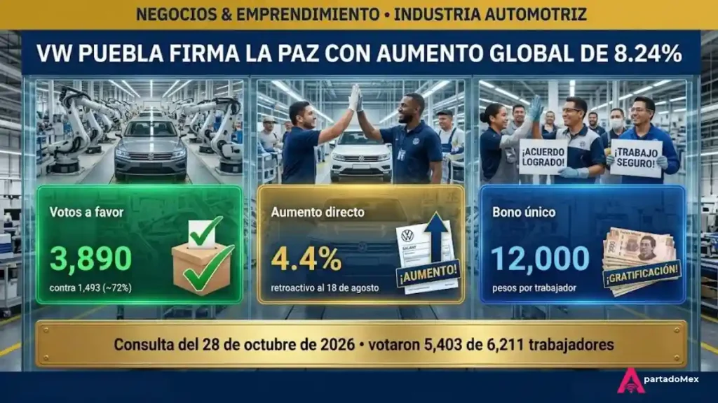 VW Puebla firma la paz con aumento globarl de 8.24%
